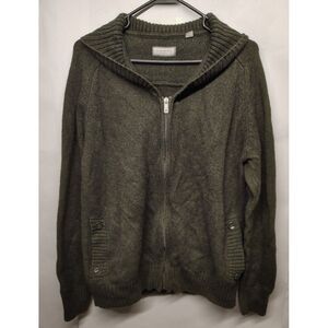 Daniel Buchler NY Men's Green Ribbed Collar Full Zip Wool‎ Cotton Blend Jacket M